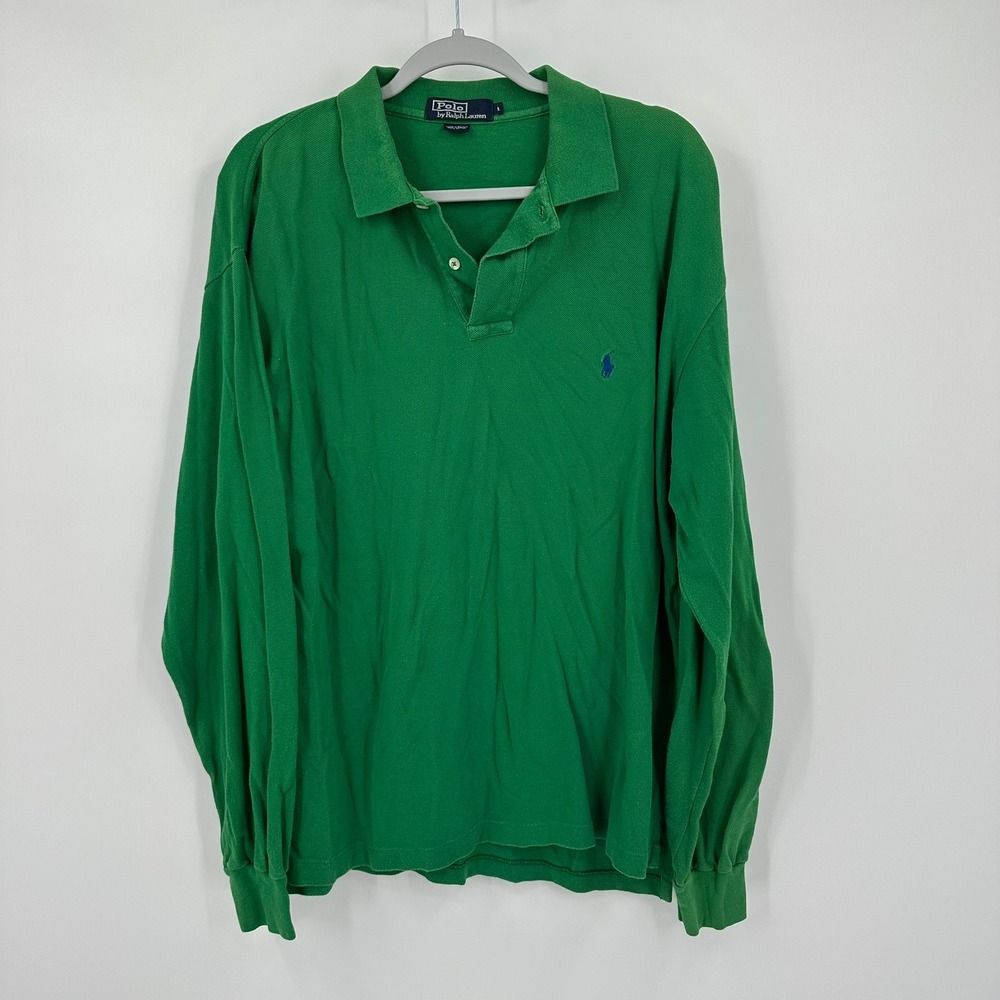 Polo Ralph Lauren Mens Preppy Long Sleeve Polo Shirt Size L Heritage Kelly Green